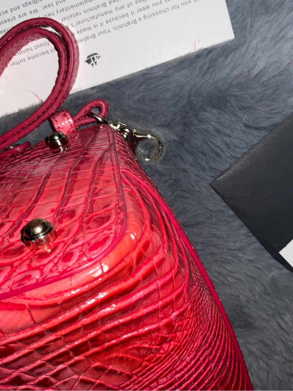 Brahmin Red Croc-Embossed Leather Satchel with Gold Hardware - Picture 4 of 8